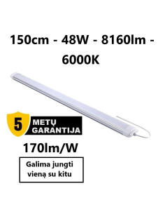 TRI-PROOF hermetinis šviestuvas 150cm - 48W - 8160lm - 6000K - IP65 - IK08