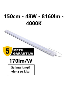 TRI-PROOF hermetinis šviestuvas 150cm - 48W - 8160lm - 4000K - IP65 - IK08
