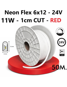 LED juosta NEON FLEX 24V - 11W - Raudona - 1cm CUT