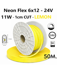 50 x LED juosta NEON FLEX 24V - 11W - Geltona - Lemon - 1cm CUT - IP67