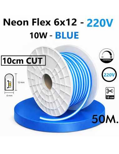 50 x LED juosta NEON FLEX 220V - 10W - BLUE - 10cm CUT - IP67