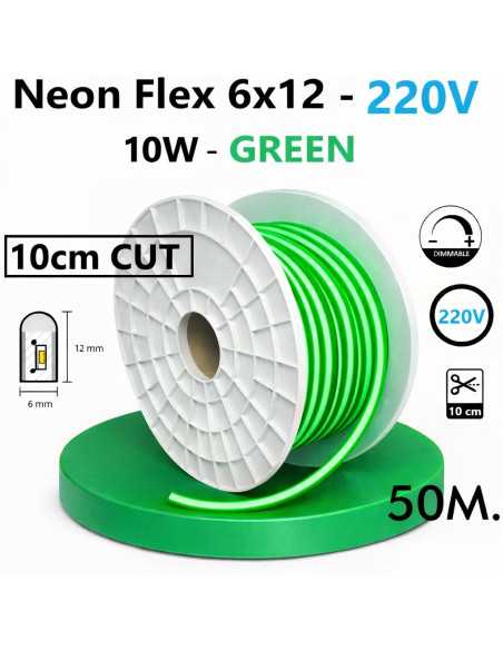 50 x LED juosta NEON FLEX 220V - 10W - Green - 10cm CUT - IP67