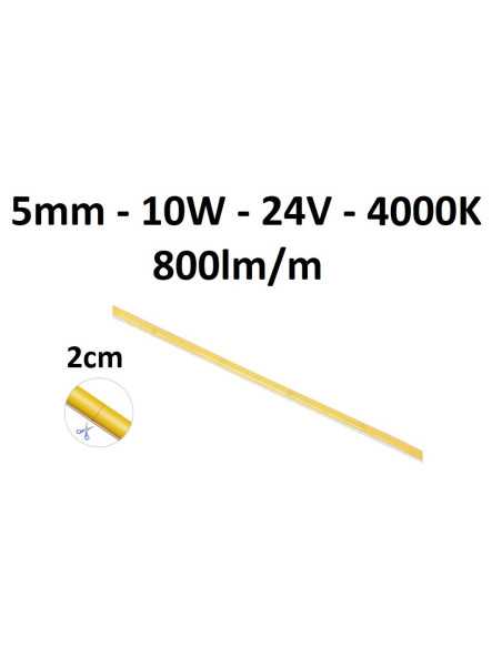 COB LED juosta 5mm 10W - 24V - 3000K - 800lm - 2cm CUT