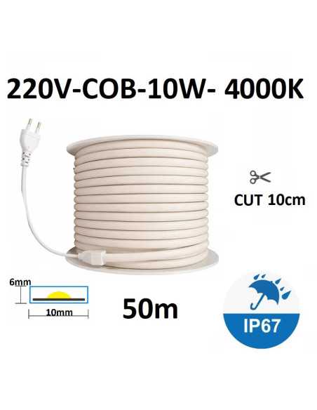 50m 220V COB LED juosta - 10W - 4000K - IP67 -white head