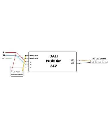 DALI PUSH DIM transformatoriaus pajungimas.