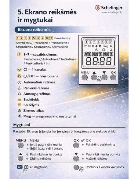 Astronominis laikrodis max. 3500W.Astronominis laikmatis TPA1 | DIN | 16A | IP20 | Schelinger