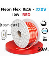 50m x NEON FLNEX 8x16mm LED juosta 220V - 10W - RED - 10cm CUT