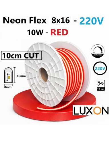 NEON FLEX 8x16mm LED juosta 220V - 10W - RED - 10cm CUT