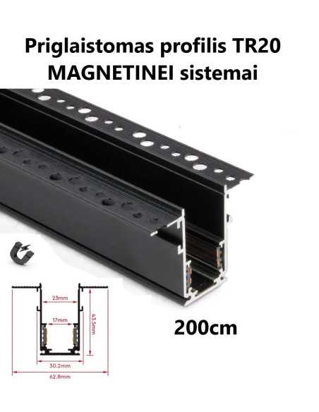 Priglaistomas magnetinis bėgelis juodas - TR20 - 200cm internetu | Luxon.lt
