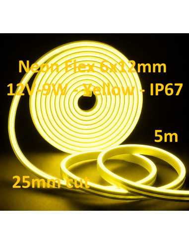 LED juosta NEON FLEX 12V - Yellow - IP67 - 5 metrai