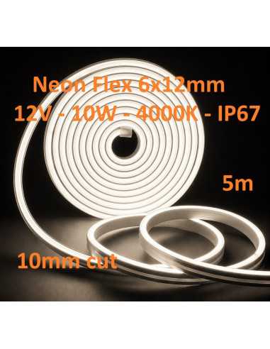 LED juosta NEON FLEX 12V - 10W - 4000K - IP67 - 5 metrai - 1cm cut