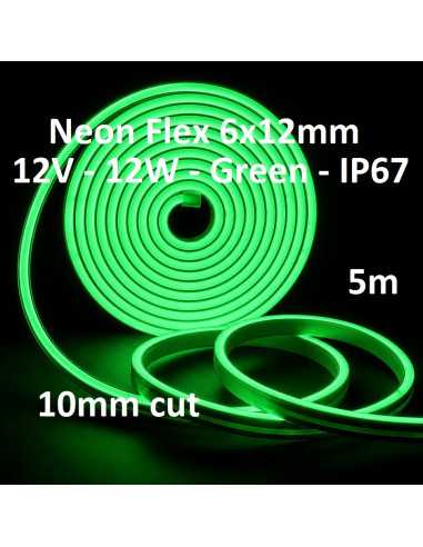 LED juosta NEON FLEX 12V - 12W - GREEN - IP67 - 5 metrai - 1cm cut  - IP67