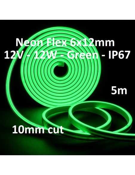 LED juosta NEON FLEX 12V - 12W - GREEN - IP67 - 5 metrai - 1cm cut  - IP67