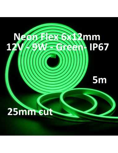 LED juosta NEON FLEX 12V - 9W - Žalia - IP67 - 5 metrai