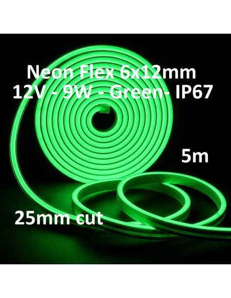 LED juosta NEON FLEX 12V - 9W - Žalia - IP67 - 5 metrai