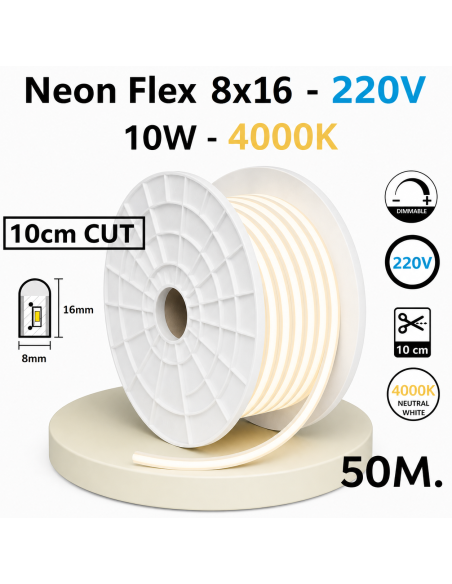 50m x NEON FLNEX LED juosta 220V - 10W - 4000K - 10cm CUT