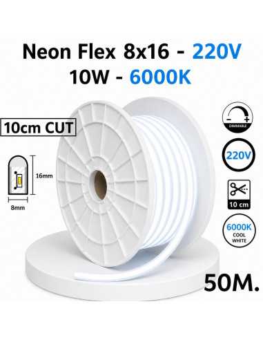 50m x NEON FLEX LED juosta 220V - 10W - 6000K - 10cm CUT