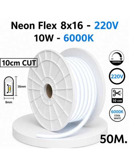 50m x NEON FLEX LED juosta 220V - 10W - 6000K - 10cm CUT