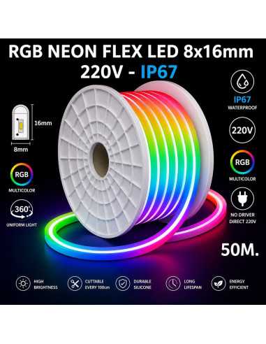 RGB NEON FLEX LED 8x16mm juosta 220V - IP67