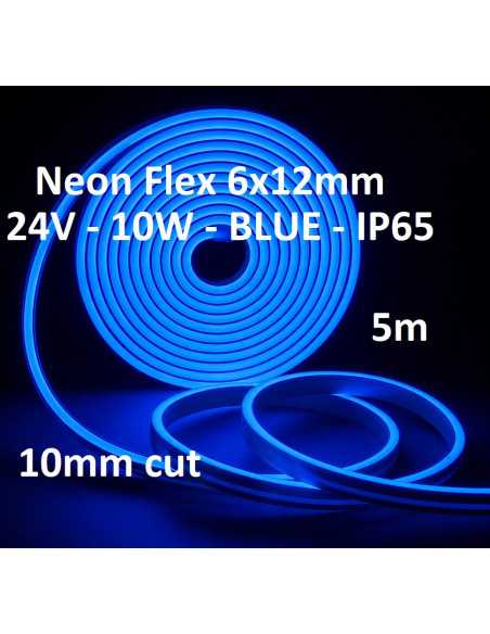 5m x NEON FLEX LED juosta 6x12 - 24V - Mėlyna -Blue  - 1cm CUT