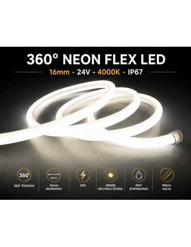 360° NEON FLEX LED  JUOSTA 16mm - 24V - 4000K - IP67