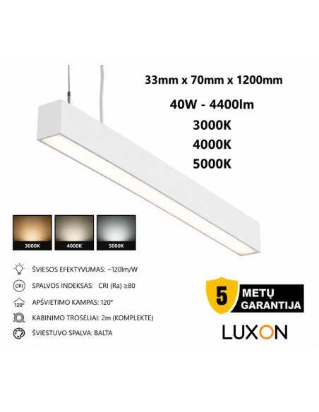 Linijinis LED šviestuvas - Linear 120cm 40W - BALTAS CCT