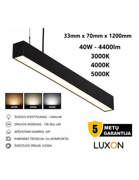 Linijinis LED šviestuvas - Linear 120cm 40W - JUODAS CCT
