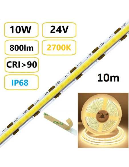 COB LED juosta 10W - 24V - 2700K - IP68 - 10 metrų