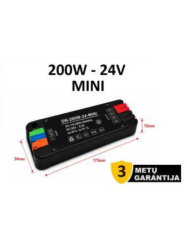 Itin plonas baldinis MINI LED maitinimo šaltinis 24V - 200W