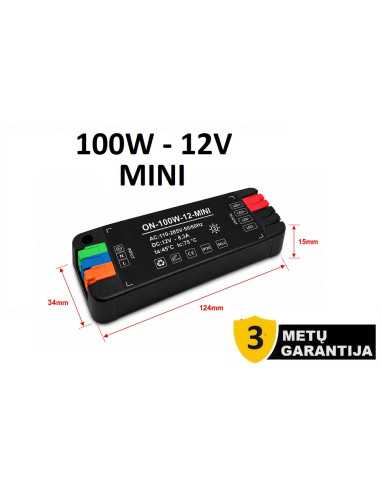 Itin plonas baldinis MINI LED maitinimo šaltinis 12V - 100W