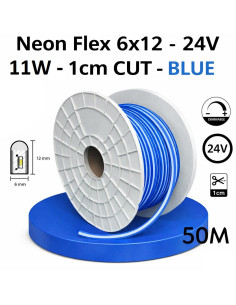 50m x LED juosta NEON FLEX 24V - 11W - Mėlyna - 1cm CUT - IP67
