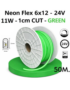 50m x LED juosta NEON FLEX 24V - 11W - Žalia - 1cm CUT - IP67