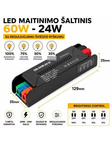 Reguliuojamas LED maitinimo šaltinis - 24V - 60W