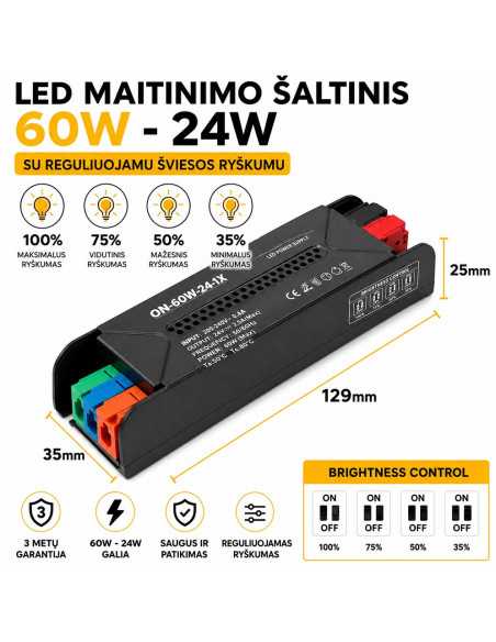 Reguliuojamas LED maitinimo šaltinis - 24V - 60W