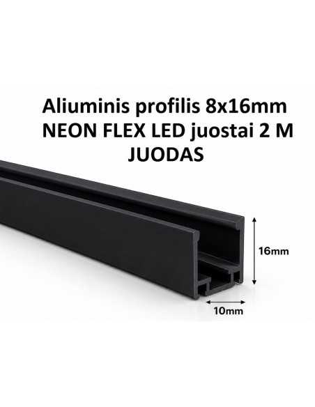Aliuminis profilis 8x16mm NEON FLEX LED juostai 2 metrai JUODAS