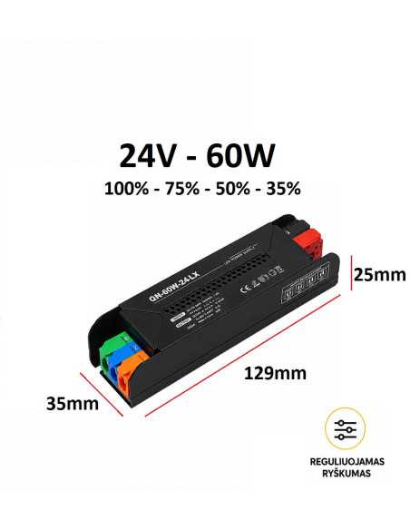 Reguliuojamas LED maitinimo šaltinis - 24V - 60W