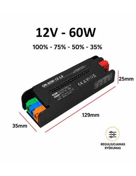 Reguliuojamas LED maitinimo šaltinis - 12V - 60W