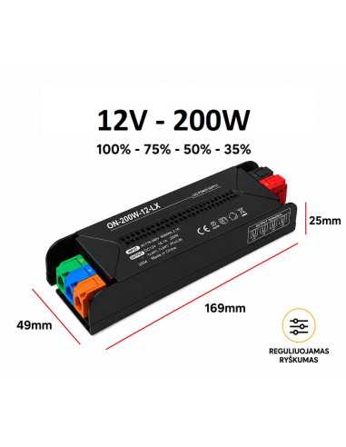 Reguliuojamas LED maitinimo šaltinis - 12V - 200W