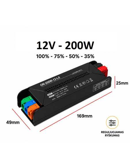 Reguliuojamas LED maitinimo šaltinis - 12V - 200W