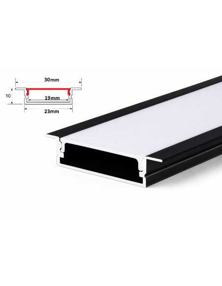LED juostos profilis juodas - Įleidžiamas V 2m su  matiniu dangteliu 10x30mm