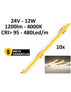 10 x COB LED juosta 12W - 24V - 4000K - 480LEDs - CRI95