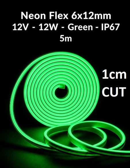 LED juosta NEON FLEX 12V - 12W - GREEN - IP67 - 5 metrai - 1cm cut  - IP67