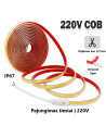 COB LED juosta 220V - 10W - šiltai balta 3000K IP67