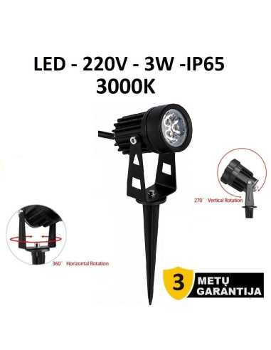 Įsmeigiamas LED lauko šviestuvas - 220V - 3W - 3000K - IP65