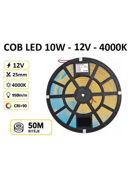 50m x COB LED juosta 10W - 12V - 4000K - CRI90