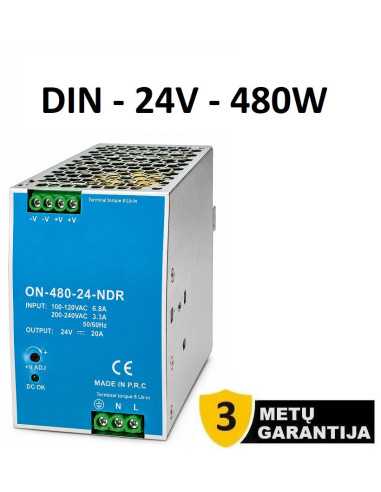 DIN bėgelio LED maitinimo šaltinis - 24V - 480W
