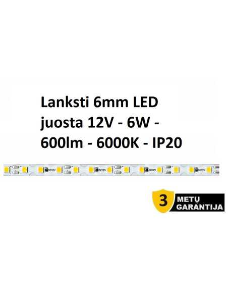 Lanksti 6mm LED juosta 12V - 6W - 600lm - 6000K - IP20