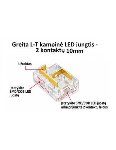 Greita L-T kampinė LED juostos jungtis - 2 kontaktų 10mm