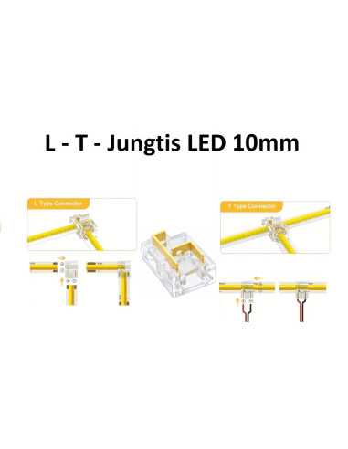 Greita L-T kampinė LED juostos jungtis - 2 kontaktų 10mm internetu | Luxon.lt