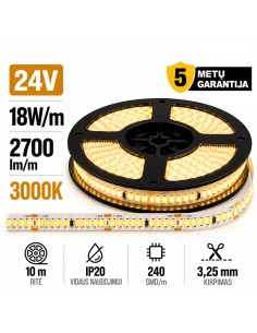 LED juosta - 24V - 18W - 2700lm - 3000K - 240LED